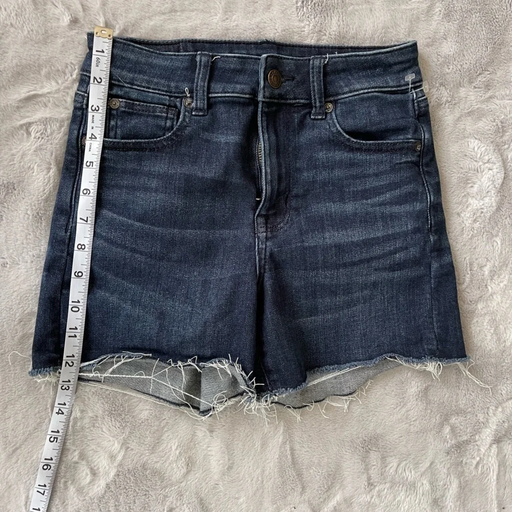 American Eagle Outfitters Super Hi Rise Shortie Raw Hem Denim Jean Shorts size 4